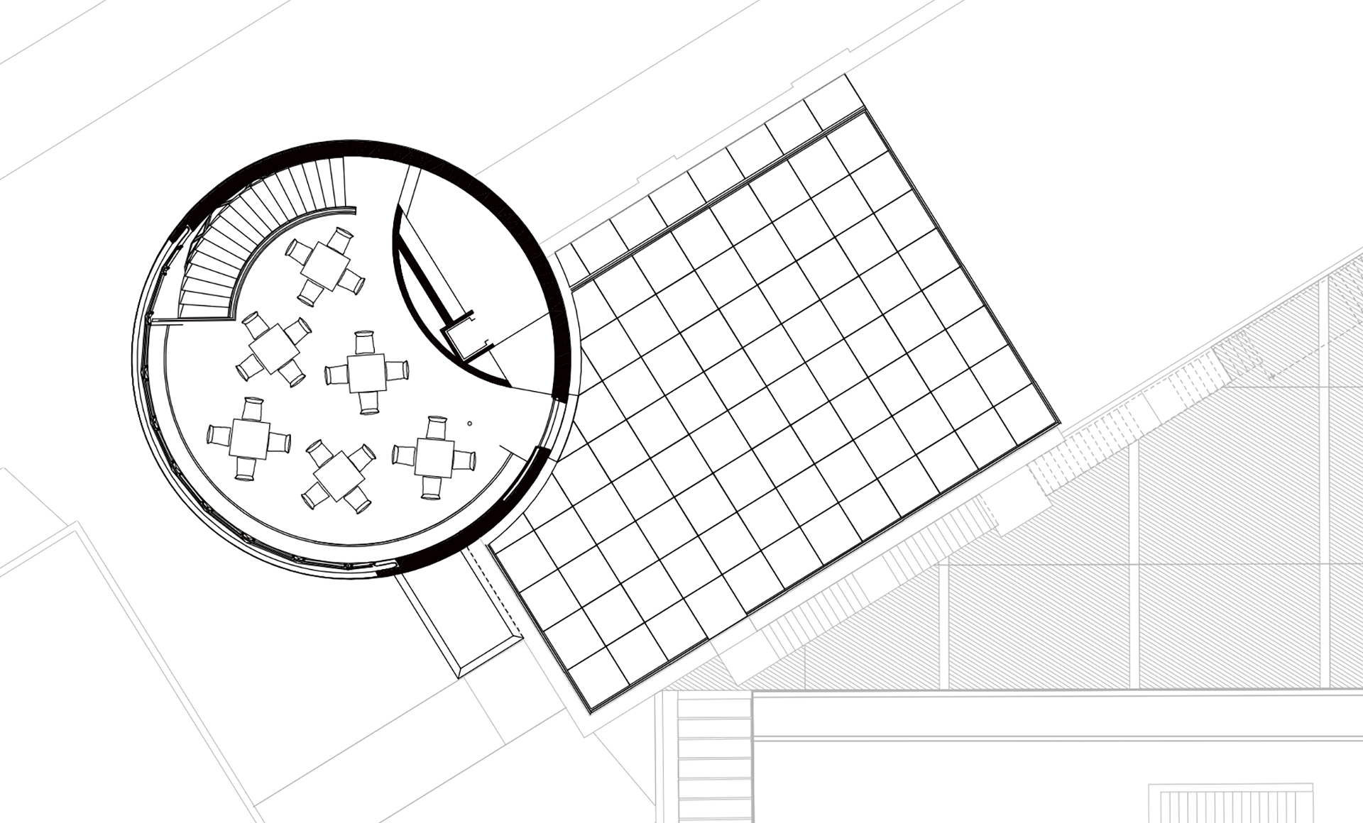 Ylätasolta on yhteys kattoterassille. Piirros: Kern Architektur GmbH