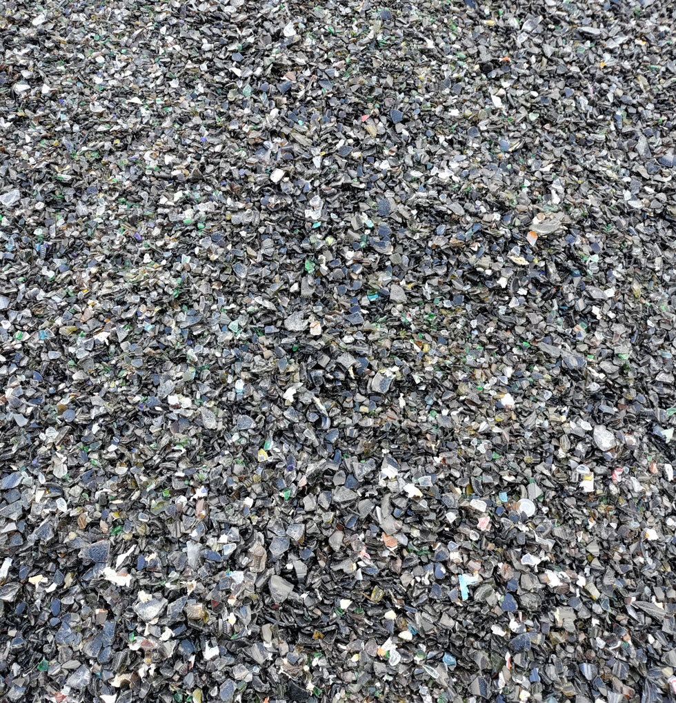 Uusioaineksen kierrätyslasimursketta. Kuva: Rakennusbetoni- ja Elementti Oy