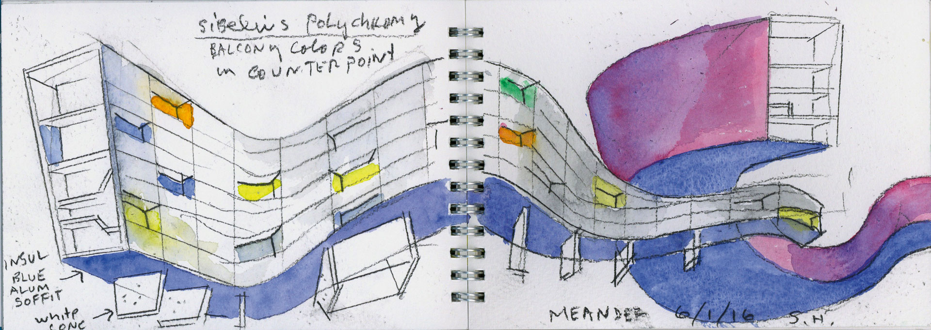 Arkkitehti Steven Hollin värisuunnitelmaluonnos. Kuva: Steven Holl