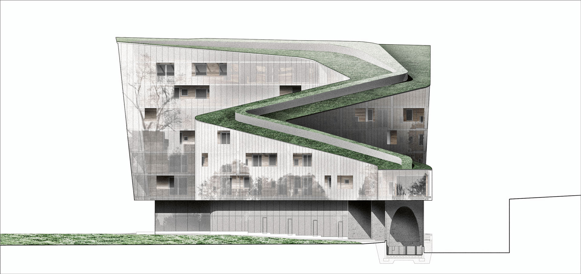 Päätyjulkisivu etelään. Kuva: ARK-house Arkkitehdit