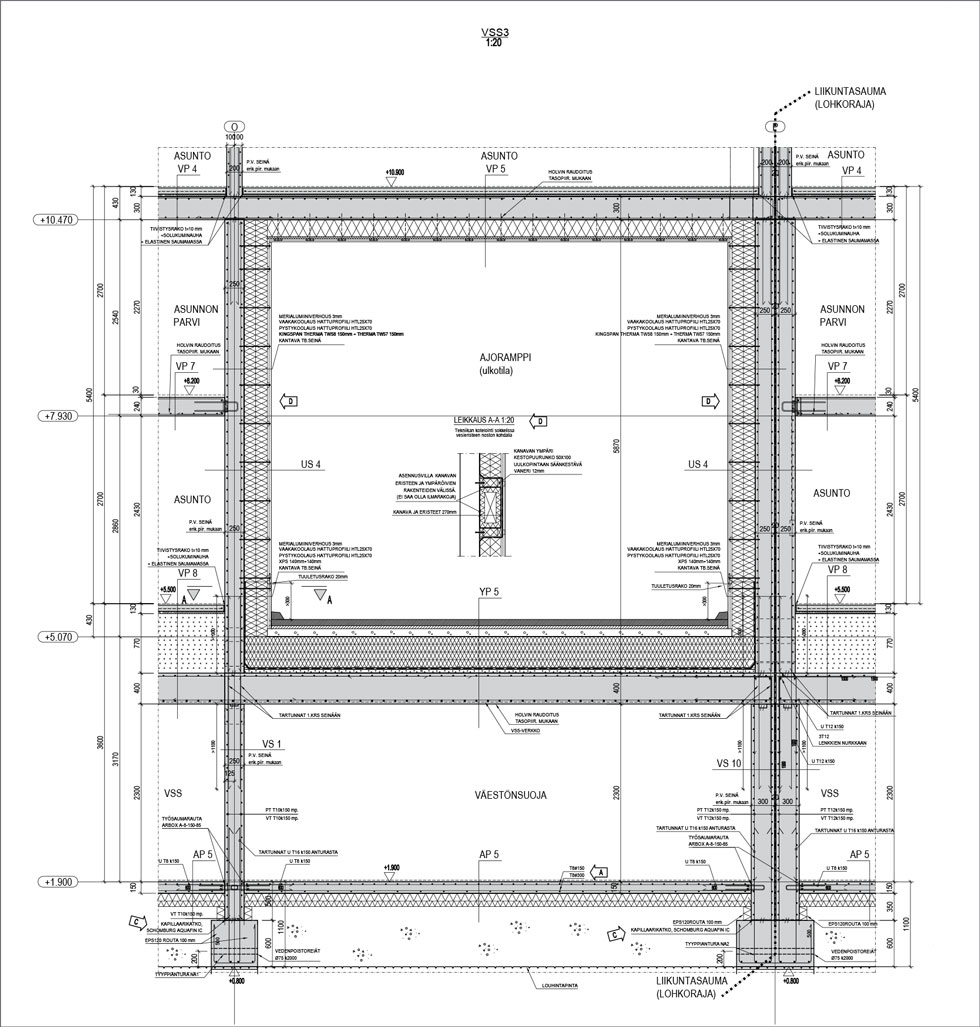 Väestönsuojan rakennepiirustus. Kuva: A-Insinöörit